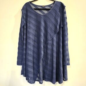 We The Free Women's Blue Sheer Stripes‎ Tunic Oversized Sweater L *READ*.D37